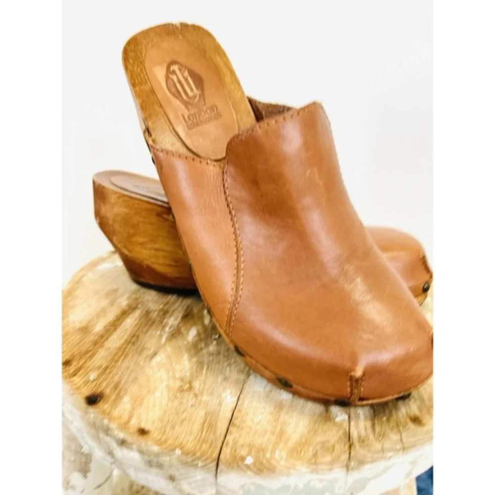 Vintage Y2K London‎ Underground Leather Wooden Platform Clog Size 37